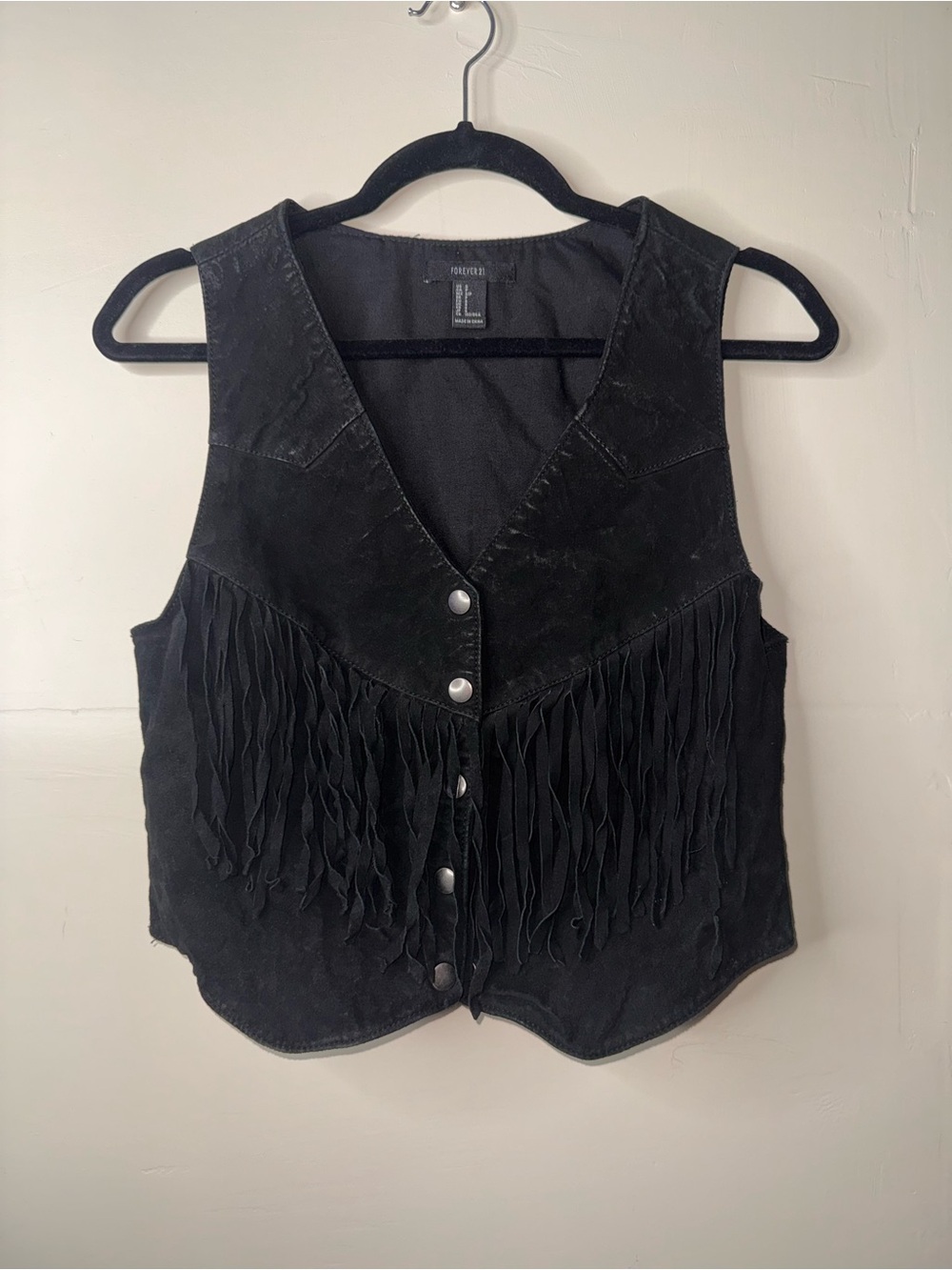 Black Suede Fringe Button Vest